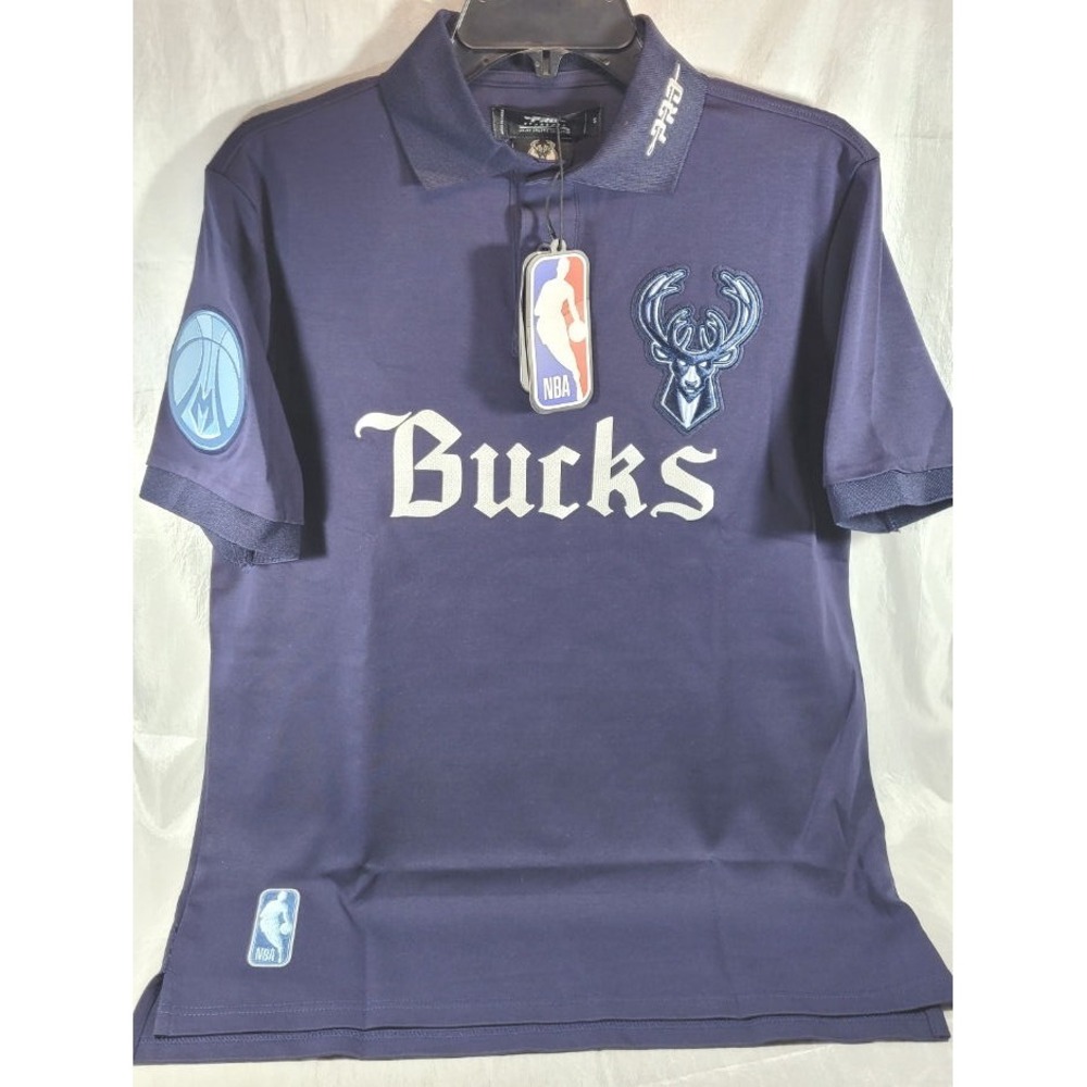 Pro Standard Luxury NBA Milwaukee Bucks Pique Seersucker Polo - Navy - Small